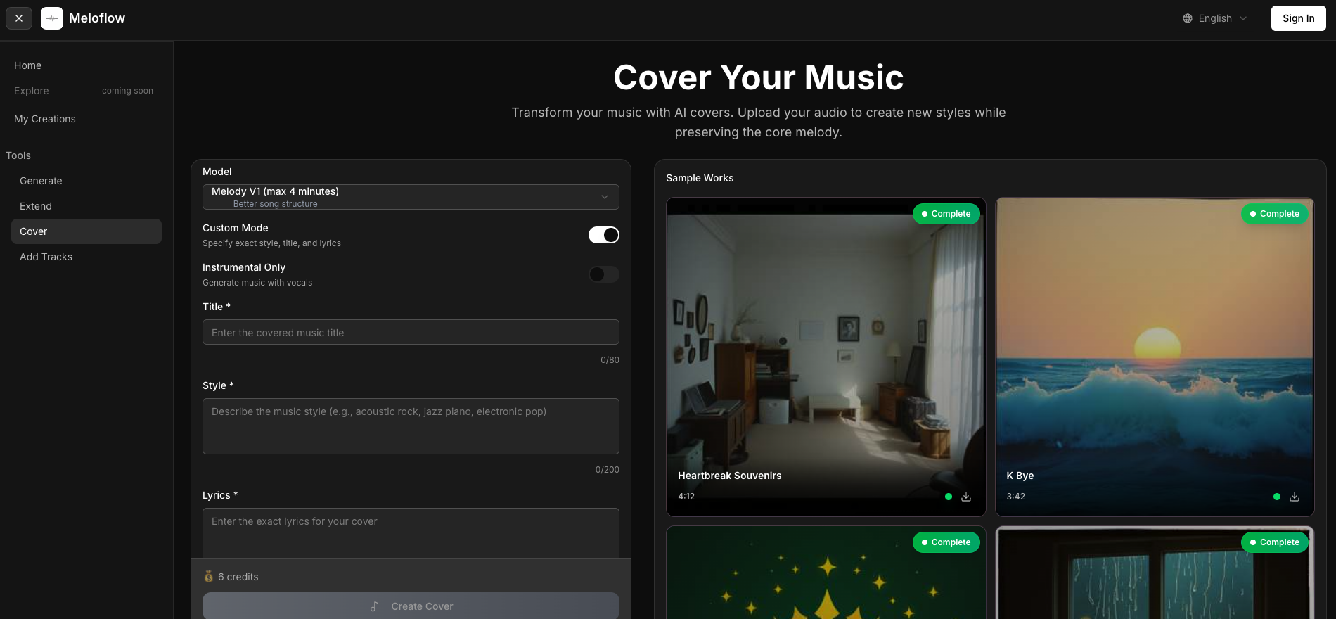 AI Cover Generation Interface