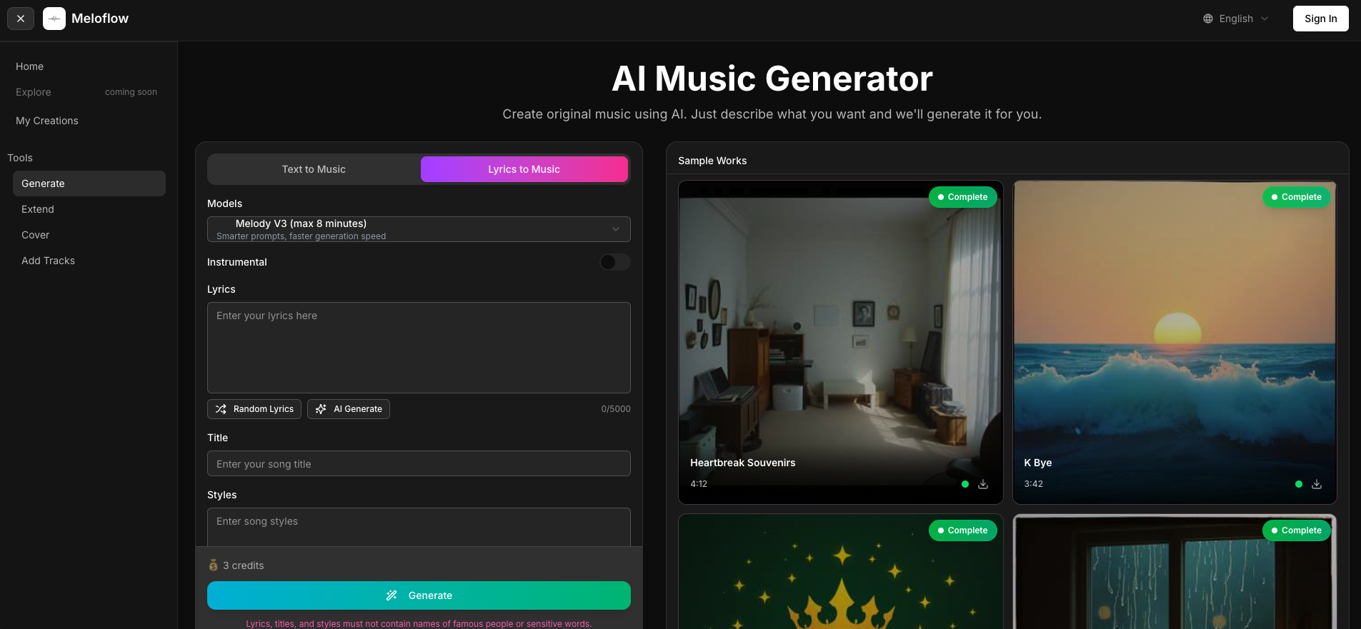 AI Music Generation Interface