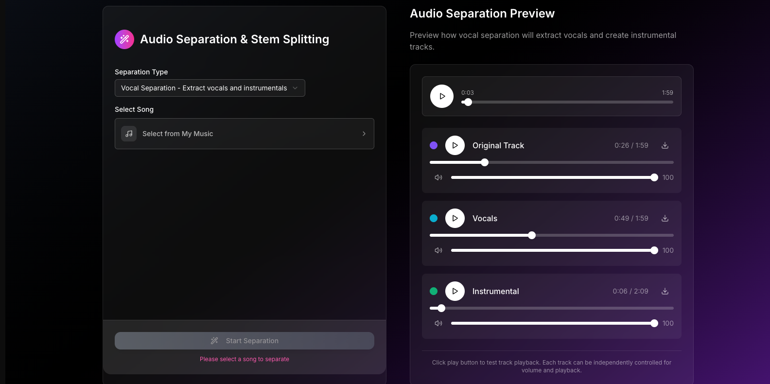 AI Vocal Remover Interface